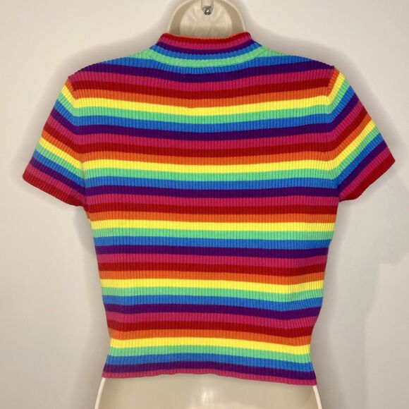 UNIF "Over The Rainbow" Lenny Ribbed Mock Neck Crop Top Size L Large GUC!! - Picture 3 of 5